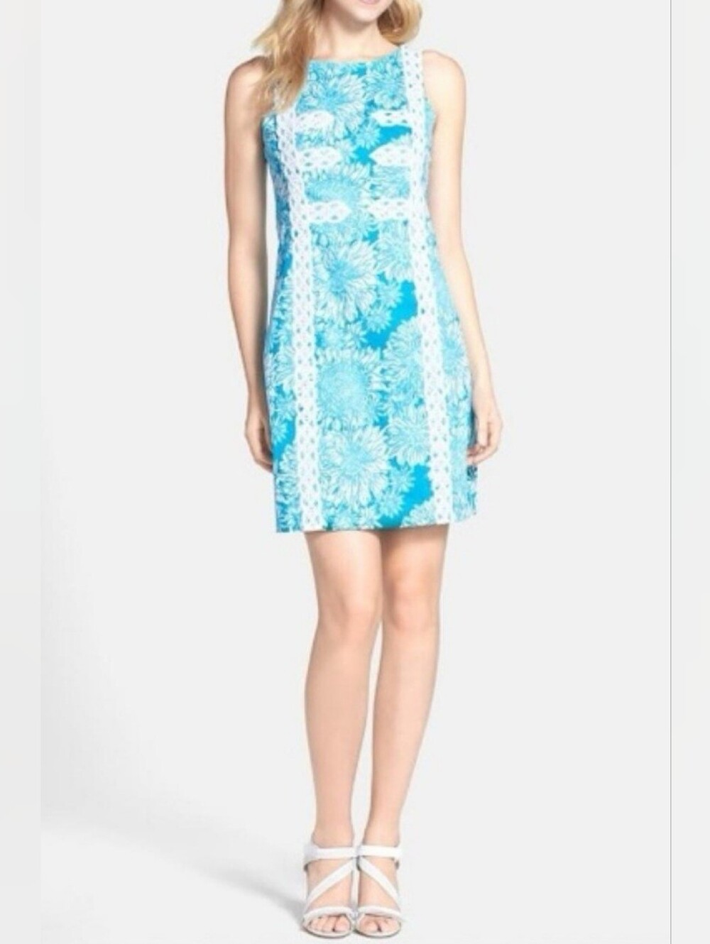 Lilly Pulitzer Blue Floral Mini Dress with White Lace